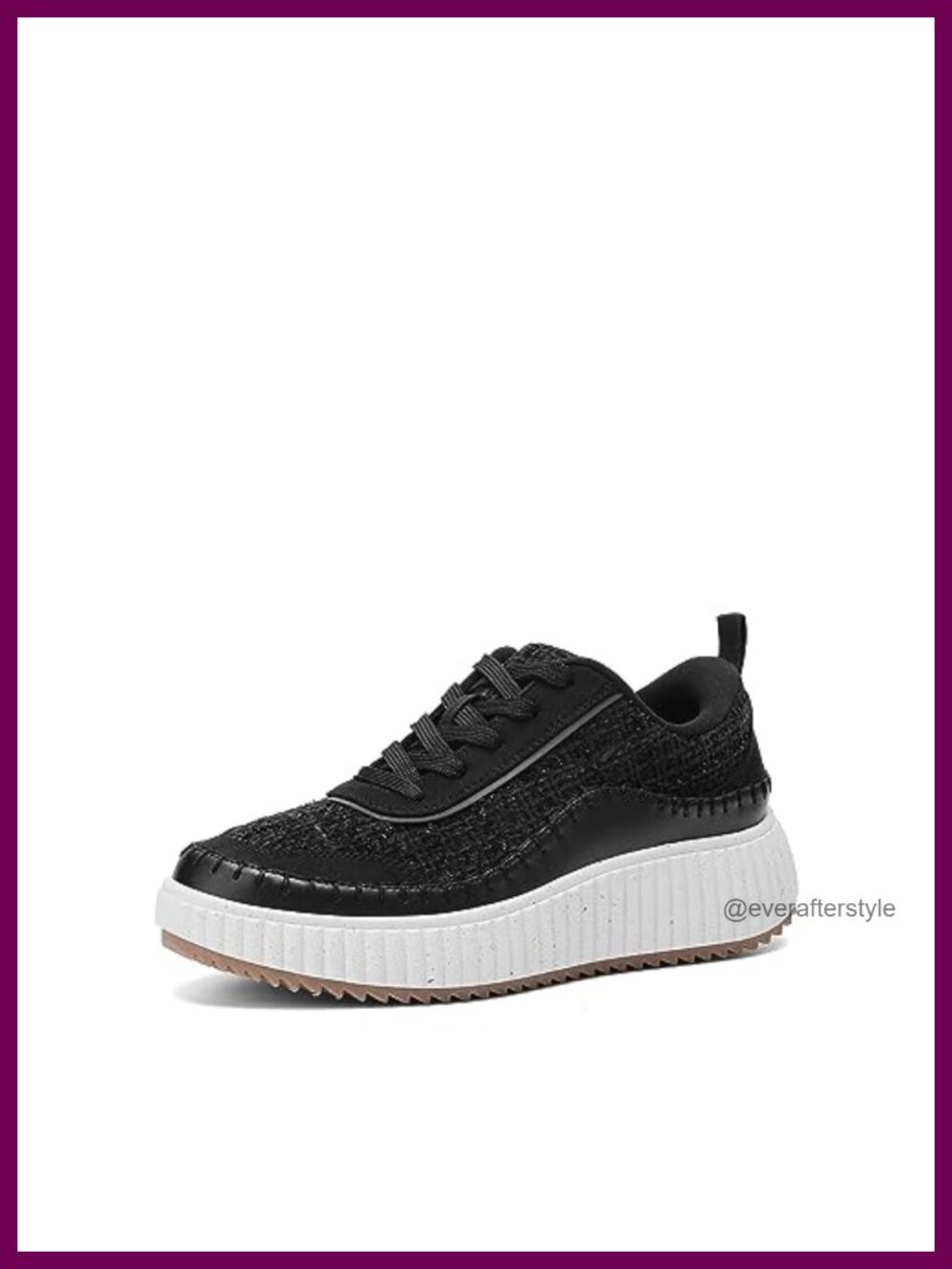 Women's Chunky Platform Fashion Sneakers Woven Rhinestone Lace Up
